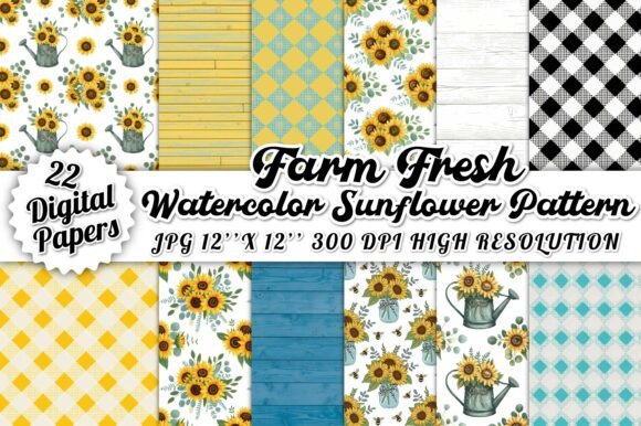 Download Farm Fresh Watercolor Sunflower Pattern - Farm fresh Collection