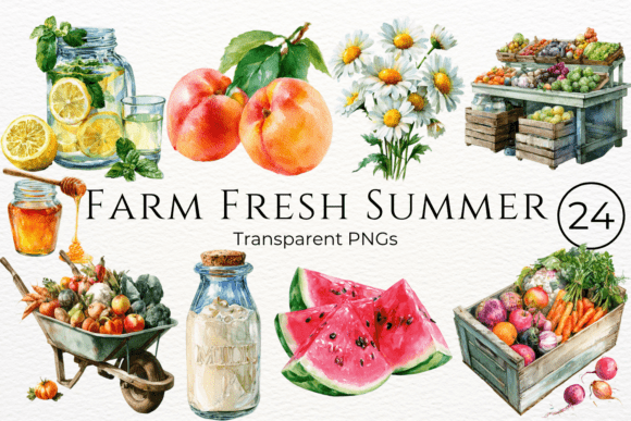 Download Farm Fresh Summer Watercolor Clipart - Farm fresh Collection
