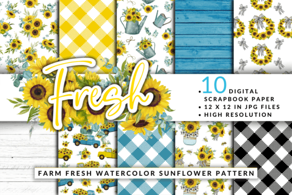 Download Farm Fresh Watercolor Sunflower Pattern - Farm fresh Collection