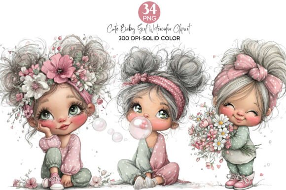 Download Watercolor Cute Baby Girl Clipart - Cute Collection
