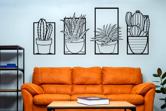 Download 4 Cactus Laser Cut Black Wall Decoration - Wall decoration Collection